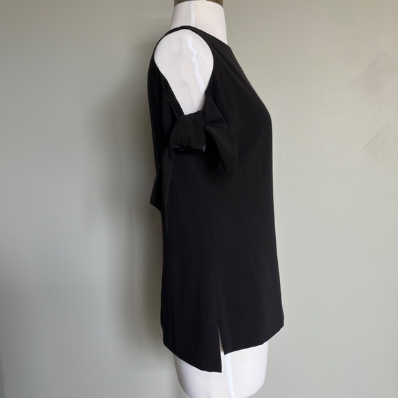 Ted Baker Yaele Black Cold-Shoulder Blouse Short Tie Sleeves Cocktail Top Tee - Picture 12 of 13